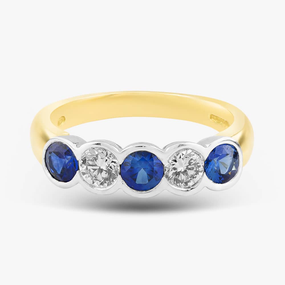 18ct Yellow Gold Brilliant Cut Sapphire & Diamond Five Stone Ring 23690