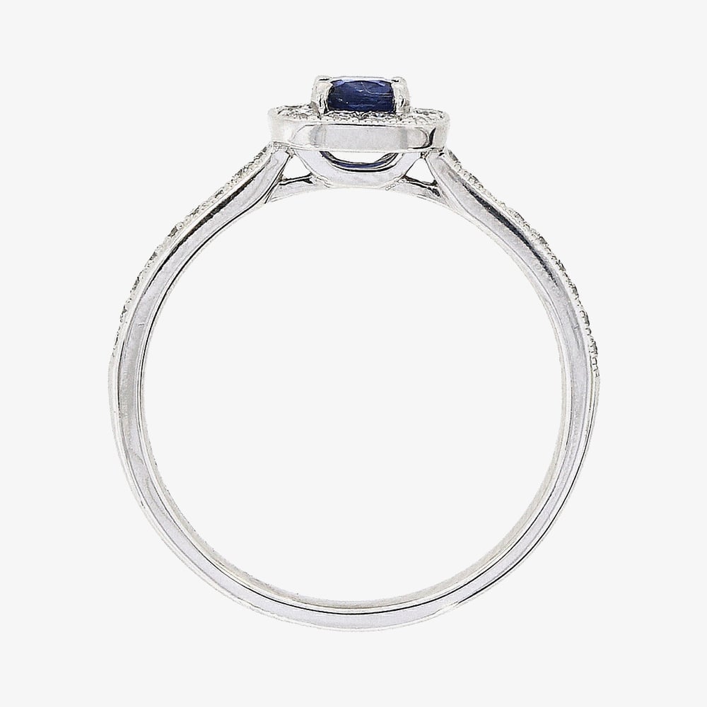 18ct White Gold Brilliant Cut Diamond & Sapphire Shoulder Set Halo Ring 24995