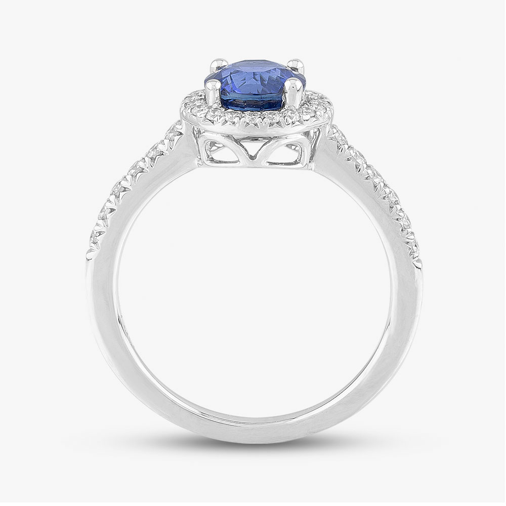 18ct White Gold Sapphire & Brilliant Cut Diamond Shoulder Set Halo Ring R39073GW18SA