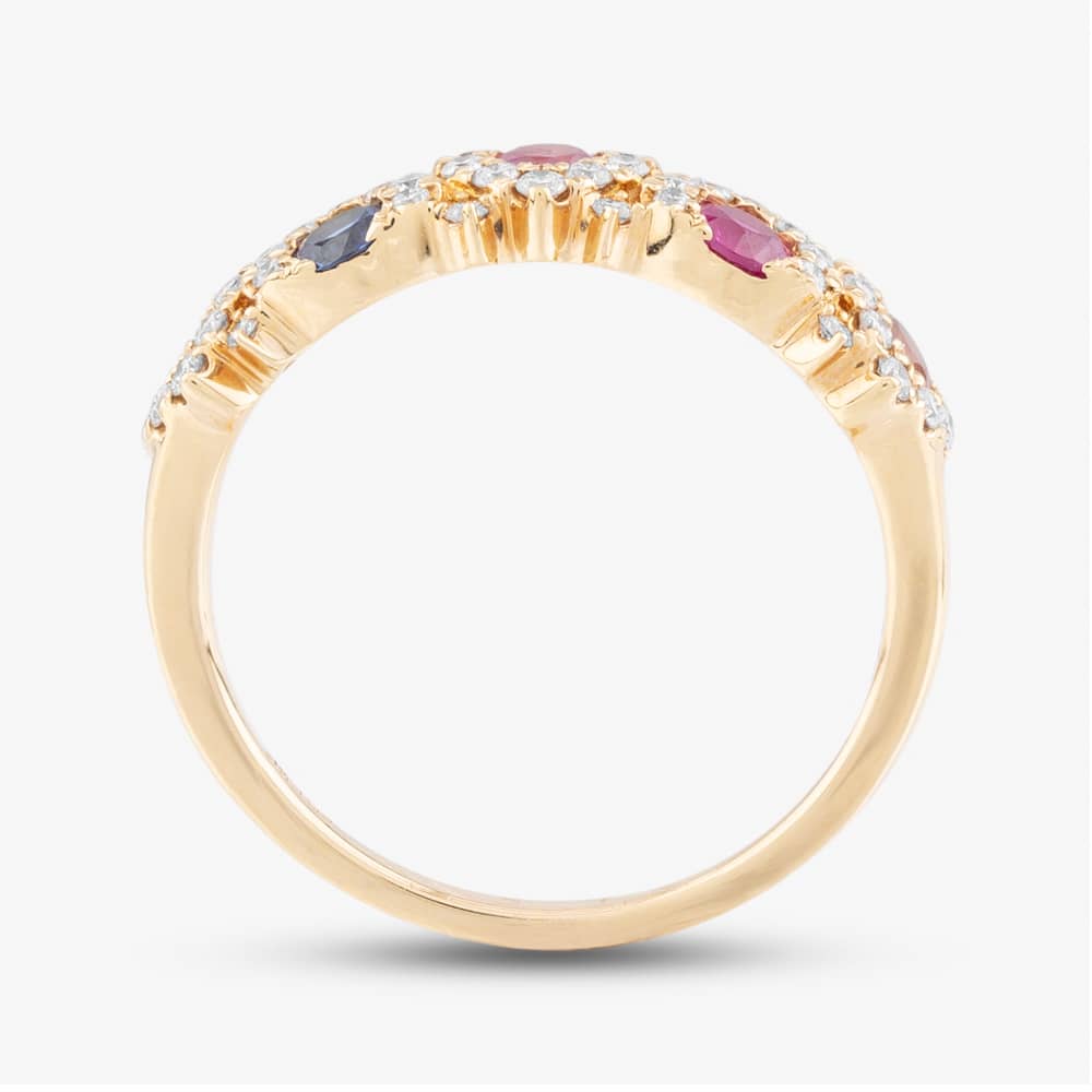 18ct Rose Gold Brilliant Cut Sapphire, Ruby & Diamond Half Eternity Ring R39152KP18V 18KR