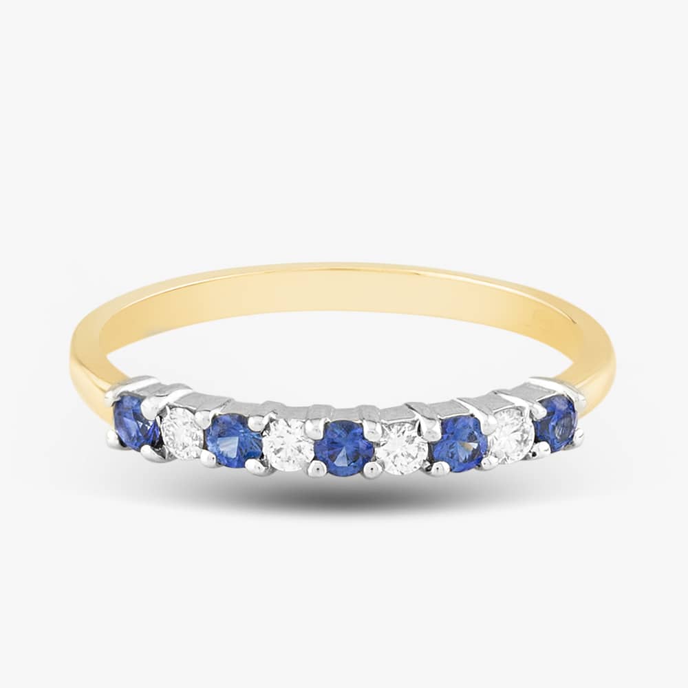 18ct Yellow Gold Brilliant Cut Sapphire & Diamond Half Eternity Ring 21210G16 N 1/2