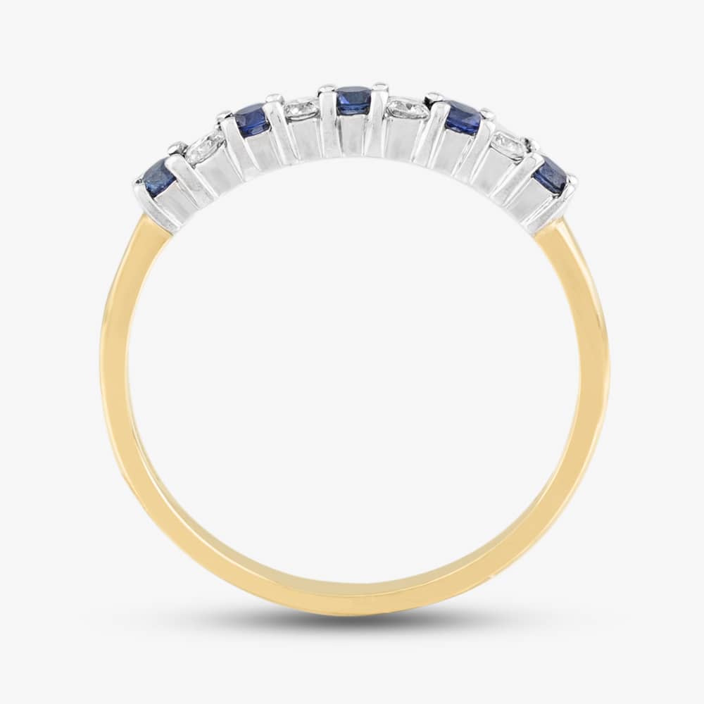 18ct Yellow Gold Brilliant Cut Sapphire & Diamond Half Eternity Ring 21210G16 N 1/2