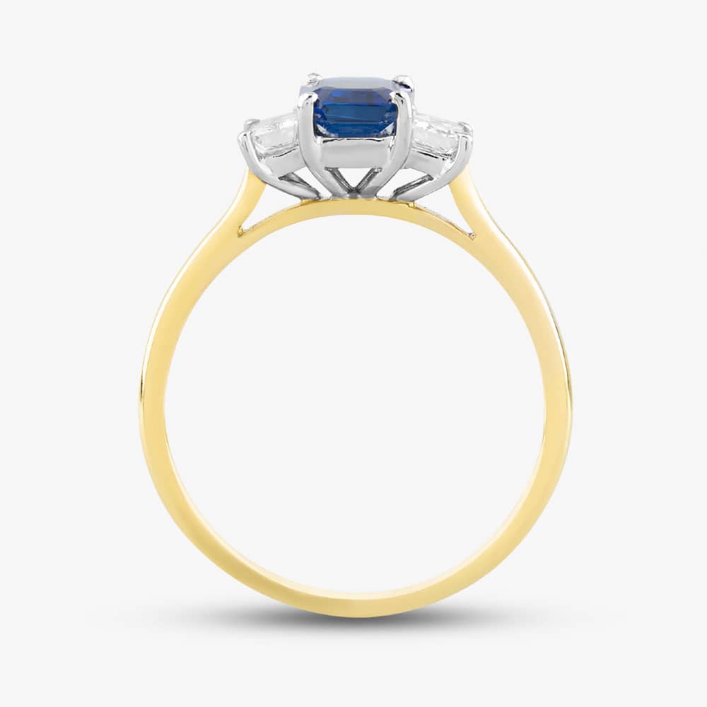 18ct Yellow Gold Emerald Cut Sapphire & Diamond Shoulder Set Solitaire Ring 20191G14 M