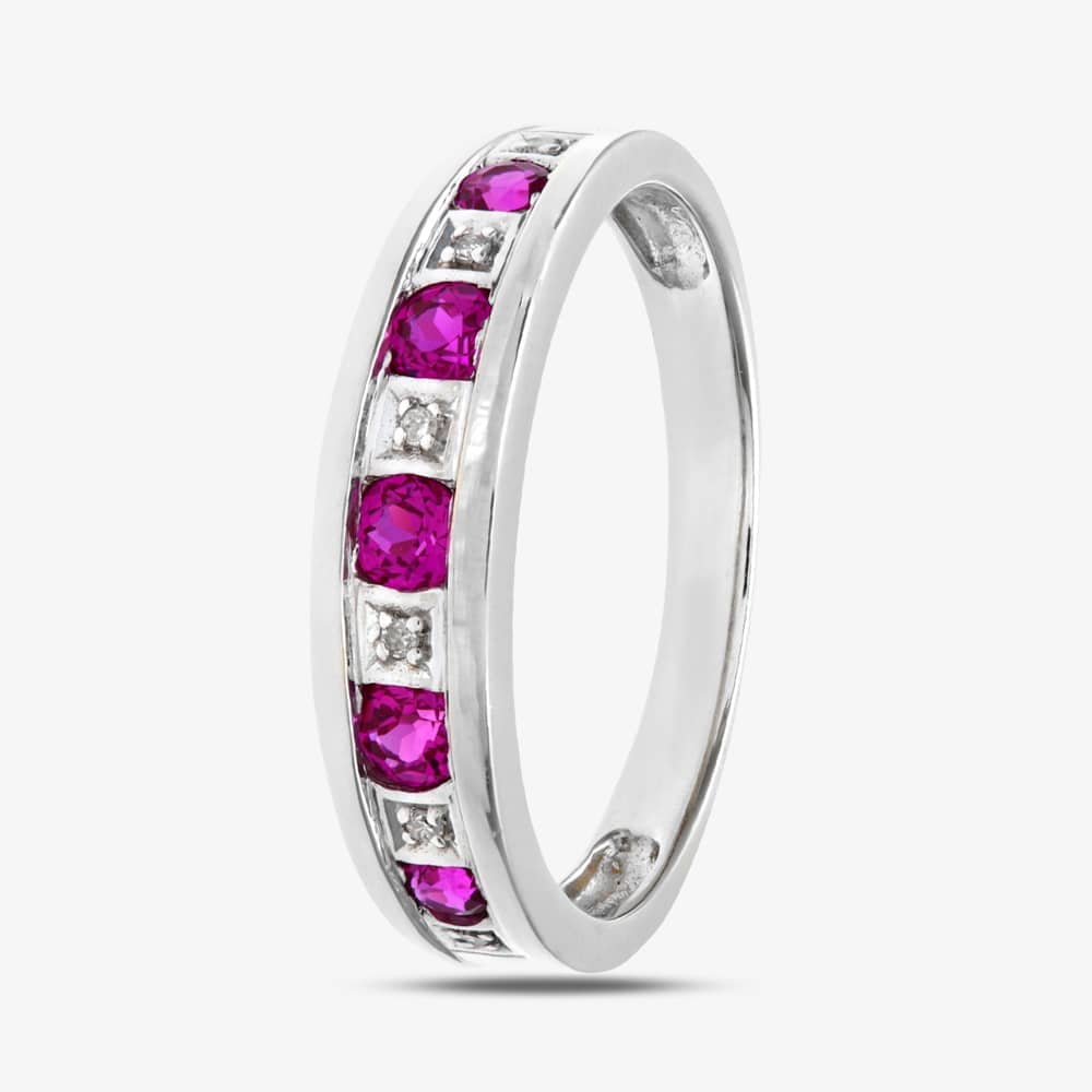 Product photograph of 9ct White Gold Brilliant Cut Ruby Amp 0 02ct Diamond Half Eternity Ring Pr10429w Ru M from The Jewel Hut