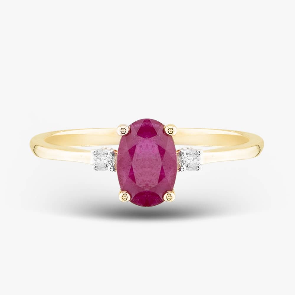 9ct Yellow Gold 0.60ct Oval Cut Ruby & 0.03ct Diamond Shoulder Set Solataire Ring THR40125-RD (YG)