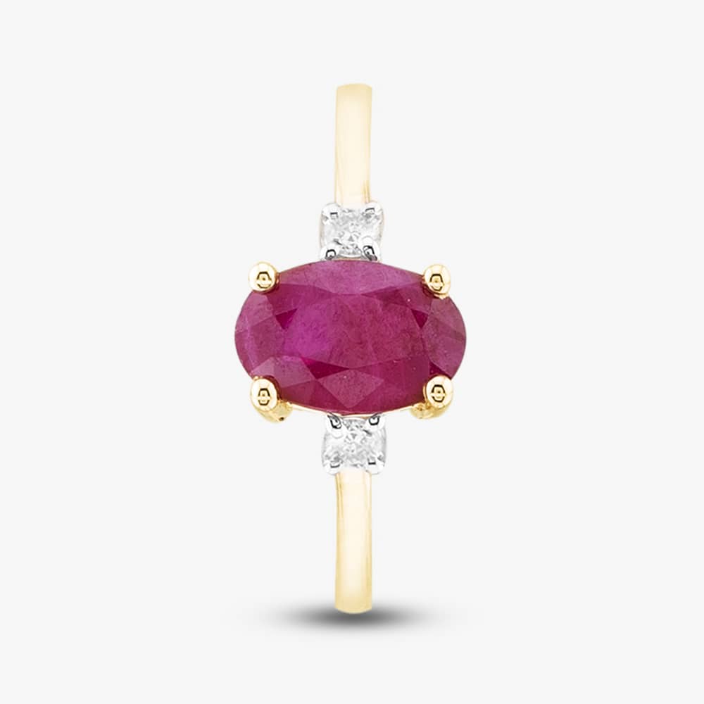 9ct Yellow Gold 0.60ct Oval Cut Ruby & 0.03ct Diamond Shoulder Set Solataire Ring THR40125-RD (YG)