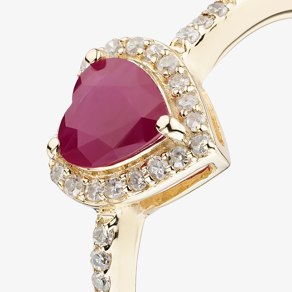 Gold Impression 9ct Yellow Gold Ruby & Diamond Heart Cluster Ring RJR04754-R