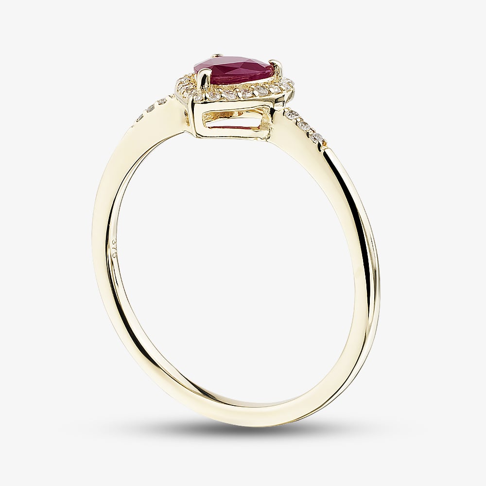 Gold Impression 9ct Yellow Gold Ruby & Diamond Heart Cluster Ring RJR04754-R