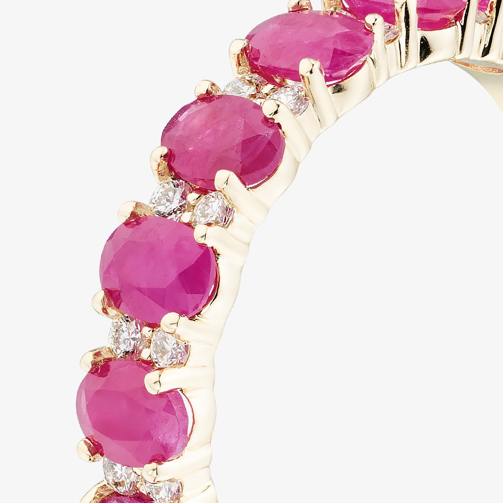 Gold Impression 9ct Yellow Gold Oval Cut Ruby & Diamond Half Eternity Ring 50M50-10 RUBY
