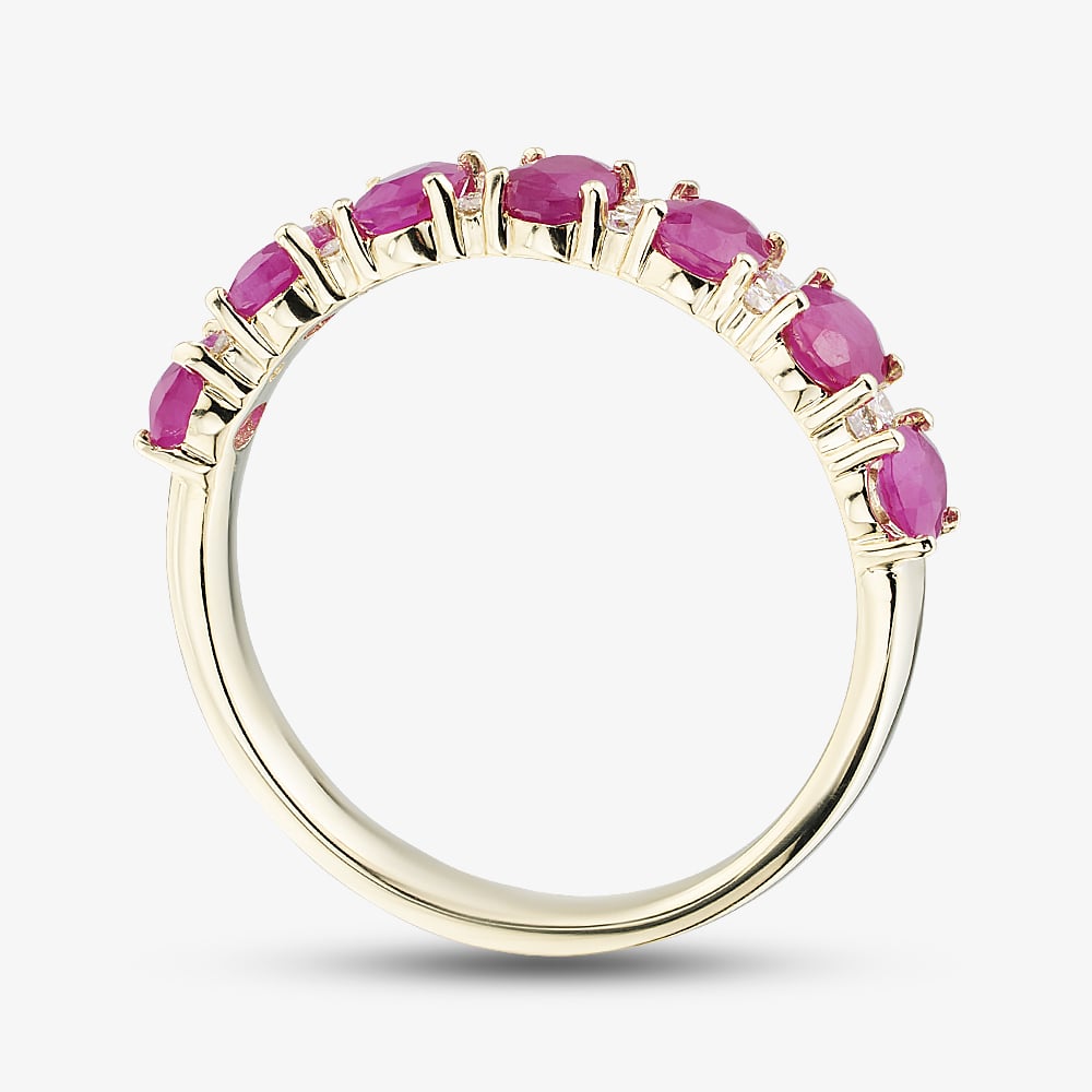 Gold Impression 9ct Yellow Gold Oval Cut Ruby & Diamond Half Eternity Ring 50M50-10 RUBY