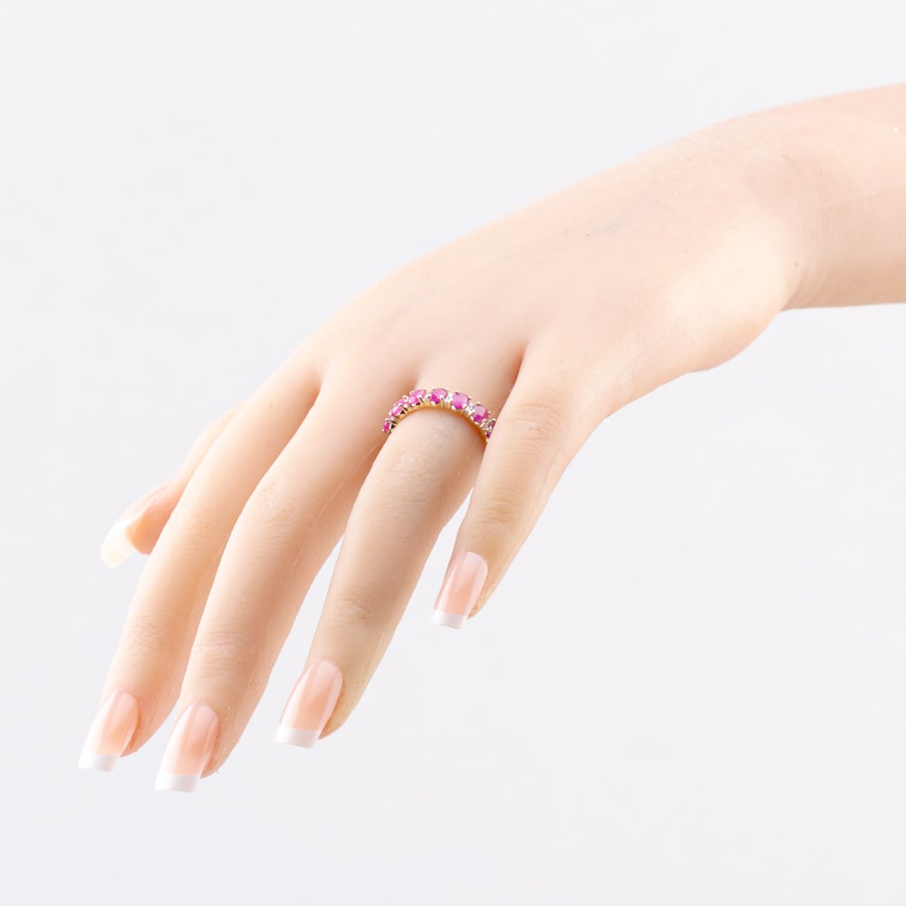 Gold Impression 9ct Yellow Gold Oval Cut Ruby & Diamond Half Eternity Ring 50M50-10 RUBY