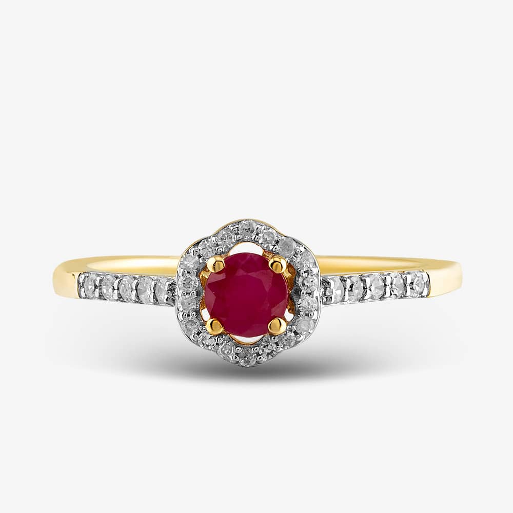  9ct Yellow Gold Ruby & Diamond Halo Ring OJR1701-R 