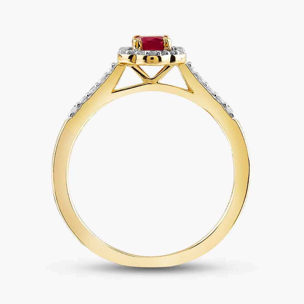  9ct Yellow Gold Ruby & Diamond Halo Ring OJR1701-R 