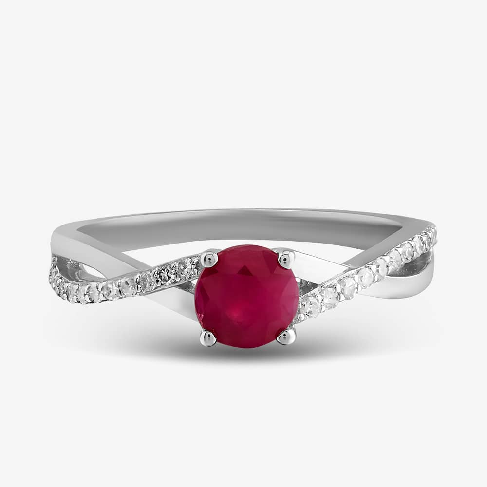 9ct White Gold Ruby & Diamond Crossover Ring OJR1703-R 