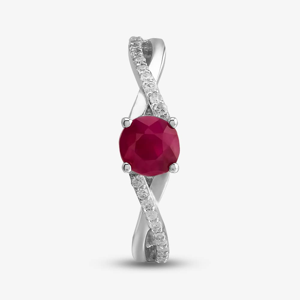 9ct White Gold Ruby & Diamond Crossover Ring OJR1703-R 
