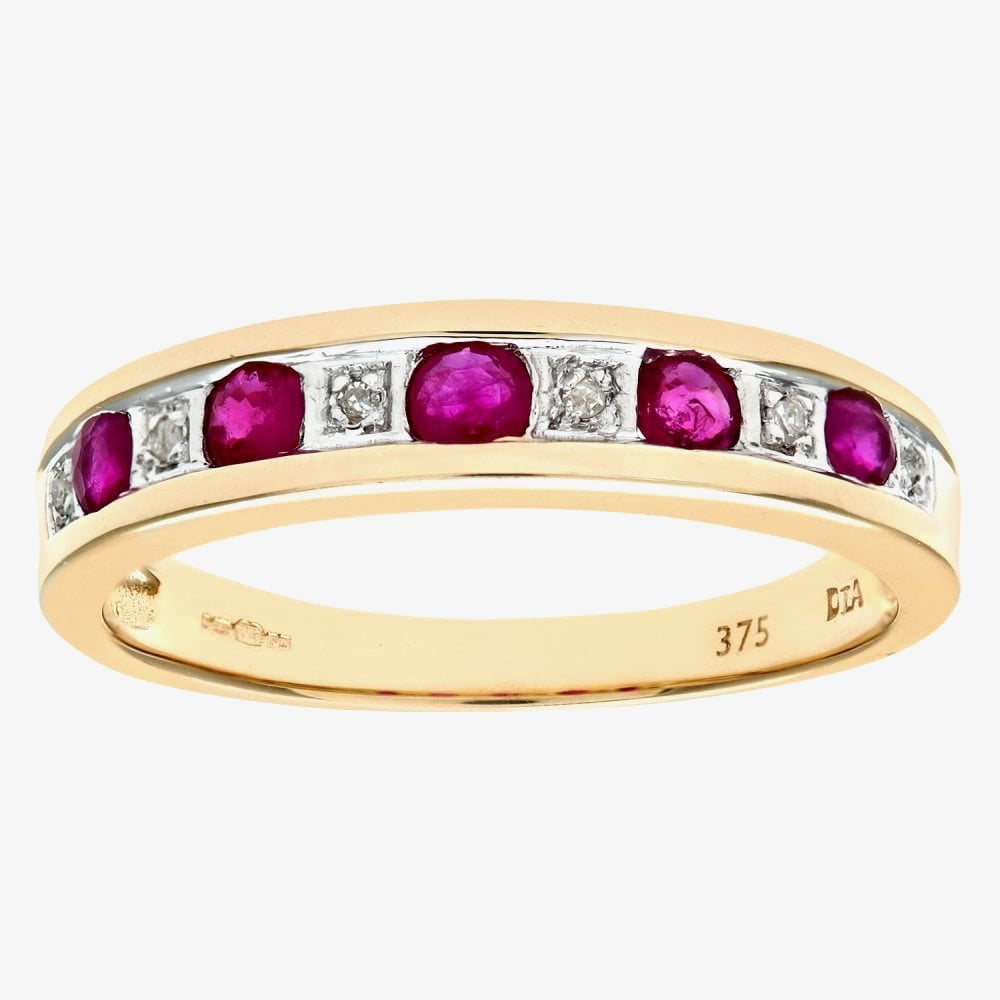 9ct Yellow Gold Five Stone Ruby Half Eternity Ring PR03027Y RU