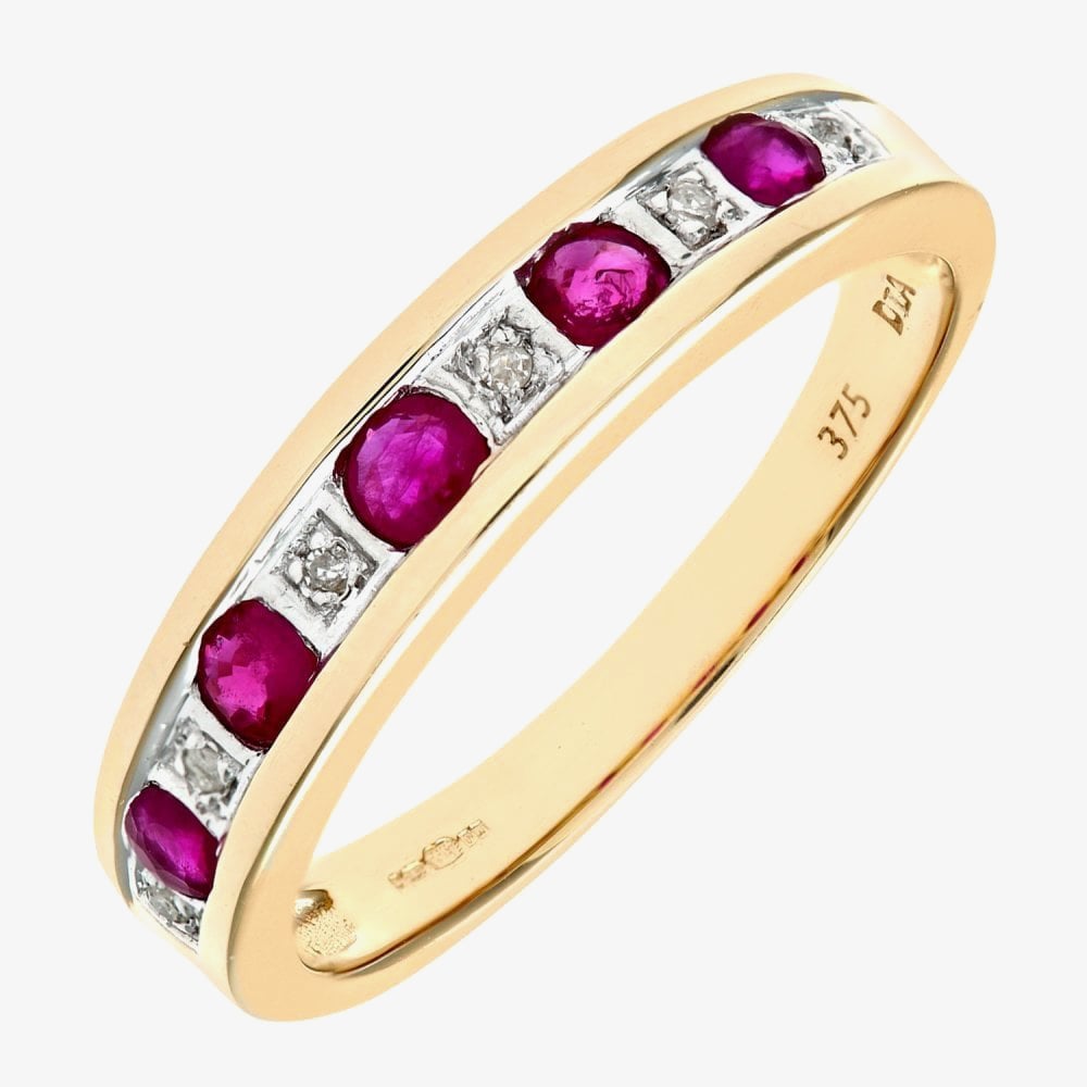 9ct Yellow Gold Five Stone Ruby Half Eternity Ring PR03027Y RU
