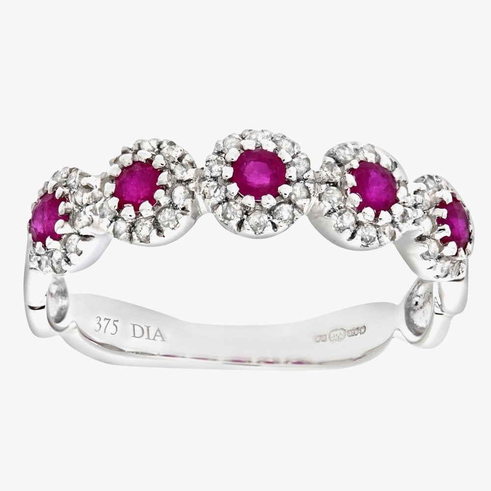 9ct White Gold Ruby Diamond Cluster Ring PR06629W RU