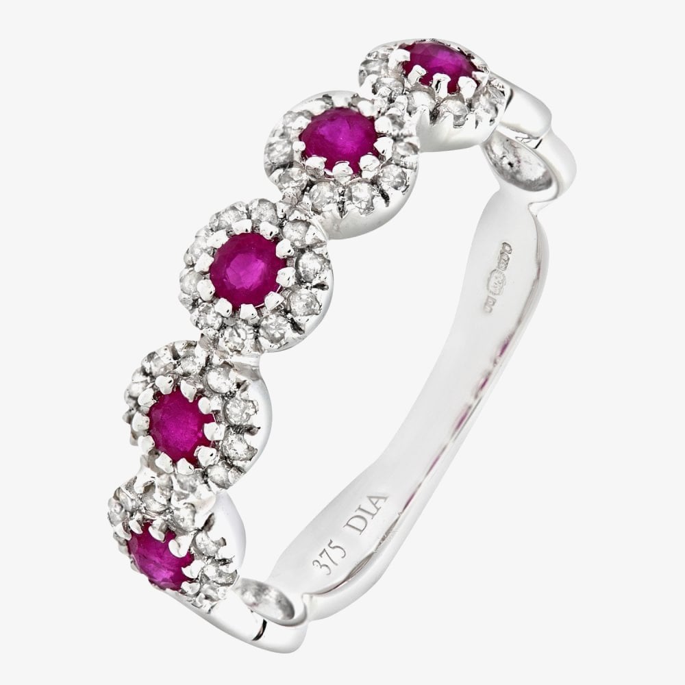 9ct White Gold Ruby Diamond Cluster Ring PR06629W RU
