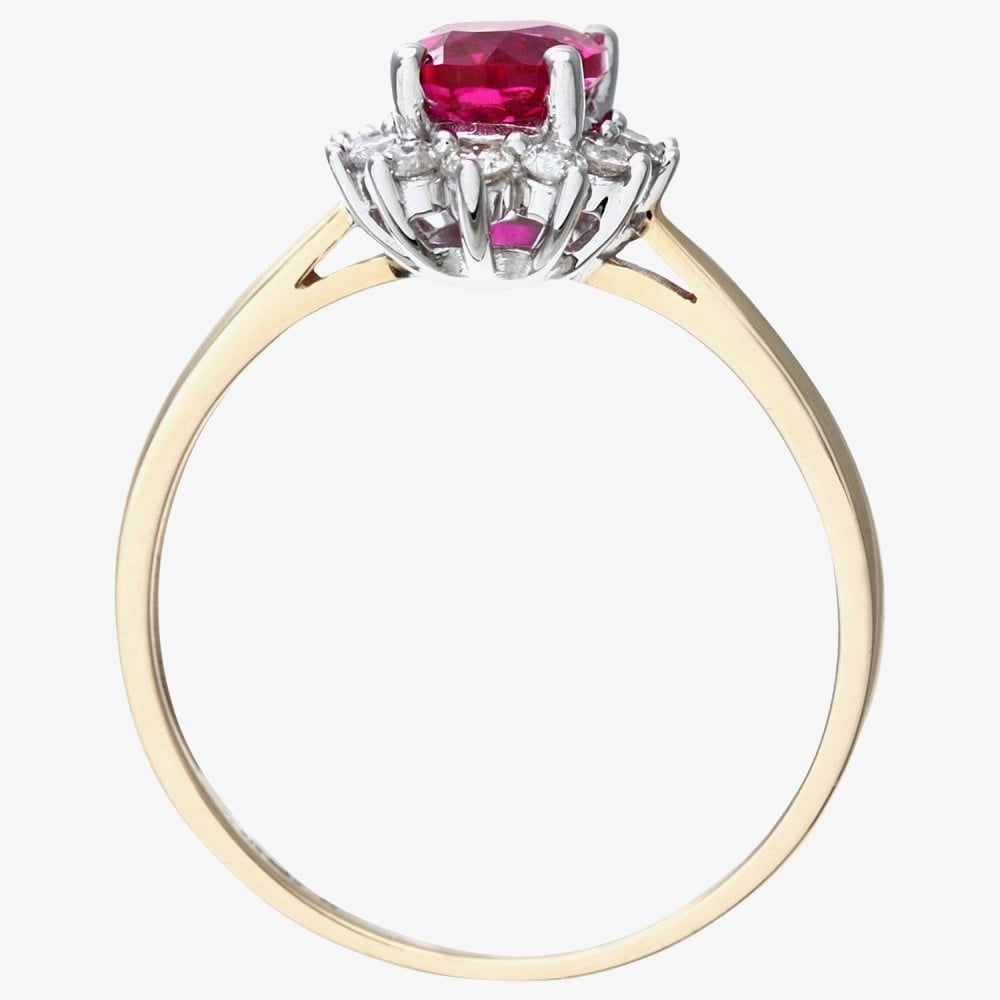 9ct Yellow Gold Oval Ruby & 0.25ct Diamond Cluster Ring PR10470Y RU