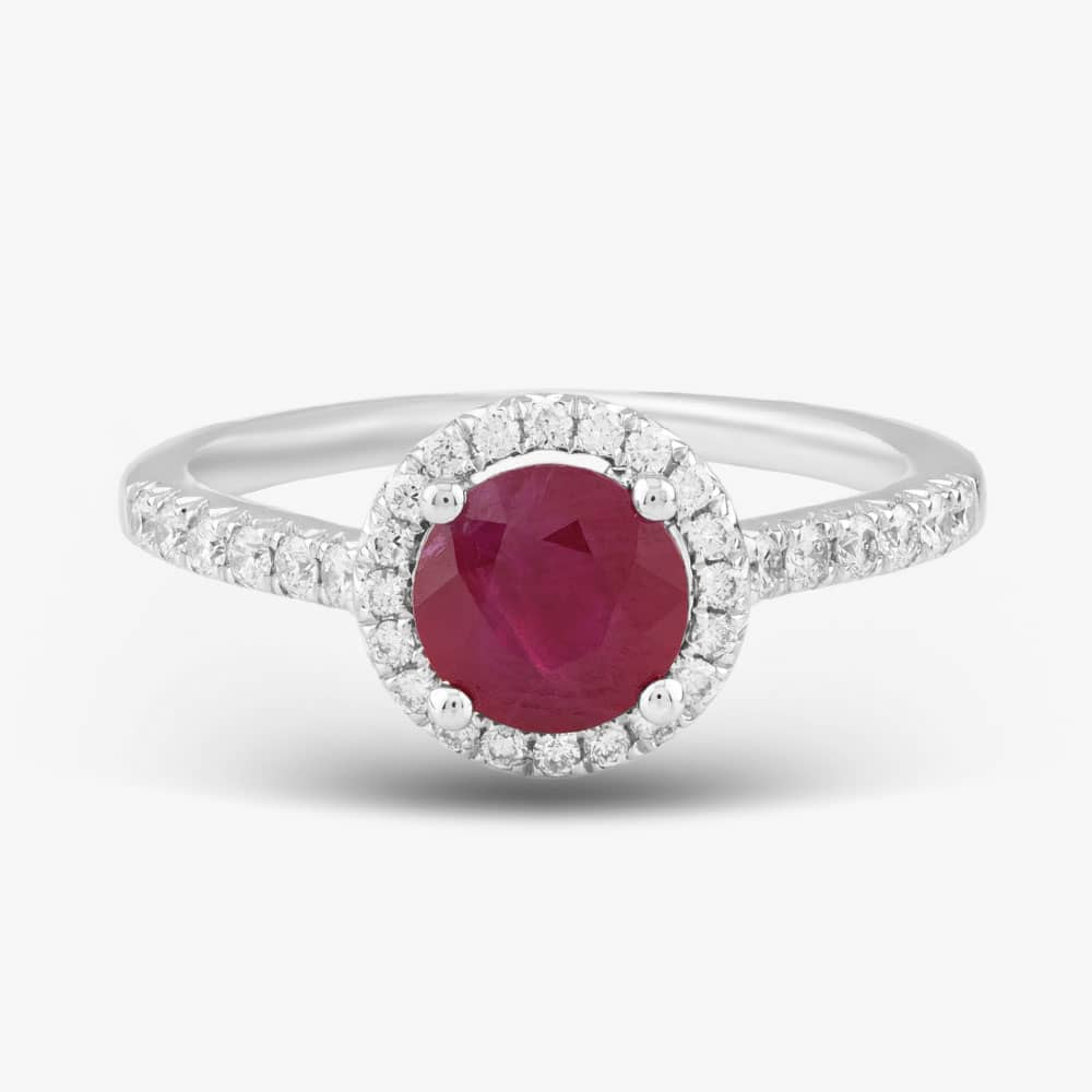 18ct White Gold Brilliant Cut Ruby & Diamond Shoulder Set Halo Ring R39073GW18RB