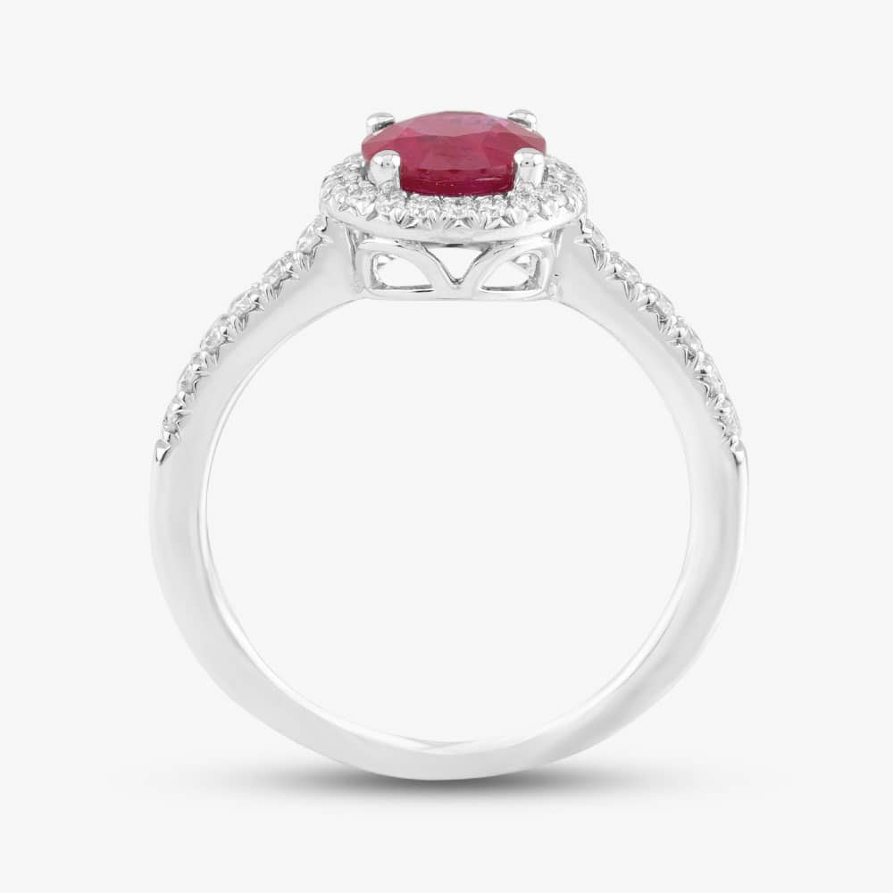 18ct White Gold Brilliant Cut Ruby & Diamond Shoulder Set Halo Ring R39073GW18RB