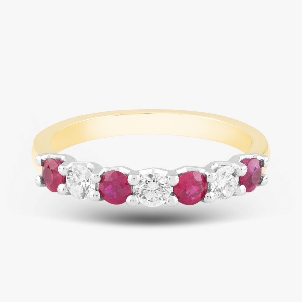 18ct Yellow Gold 0.45ct Brilliant Cut Ruby & 0.27ct Diamond Half Eternity Ring 320701J