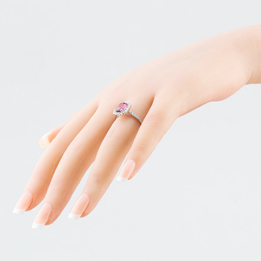 18ct White Gold 1.53ct Oval Cut Ruby & 0.50ct Brilliant Cut Diamond Halo Shoulder Set Ring DRR9002-18W-G/VS
