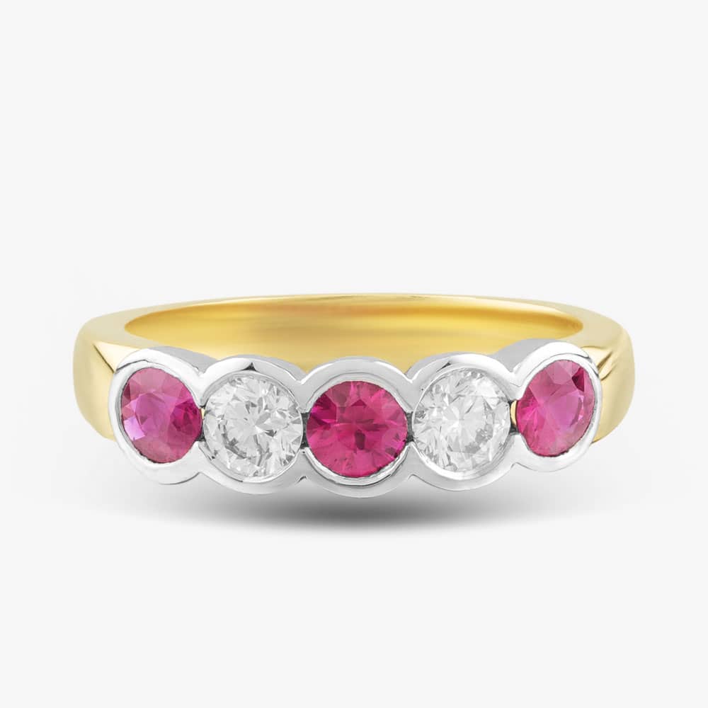 18ct Yellow Gold Brilliant Cut Ruby & Diamond Five Stone Ring 33690