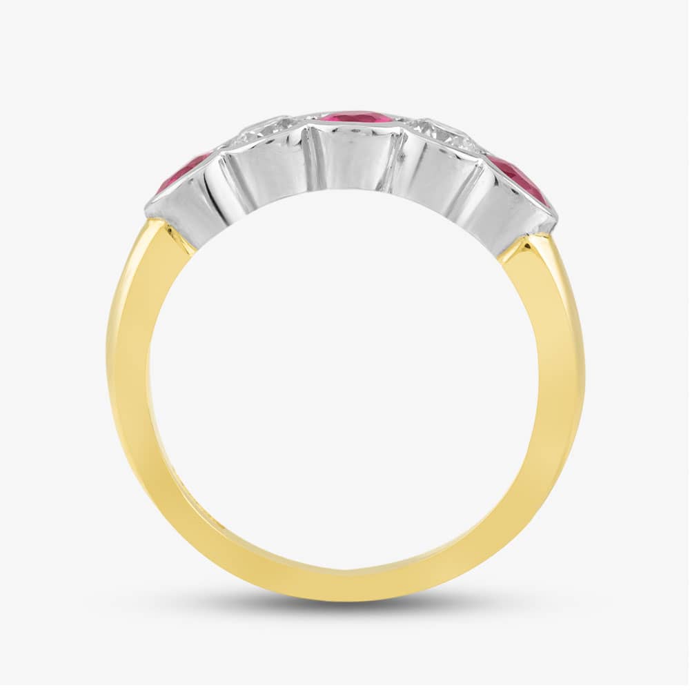 18ct Yellow Gold Brilliant Cut Ruby & Diamond Five Stone Ring 33690