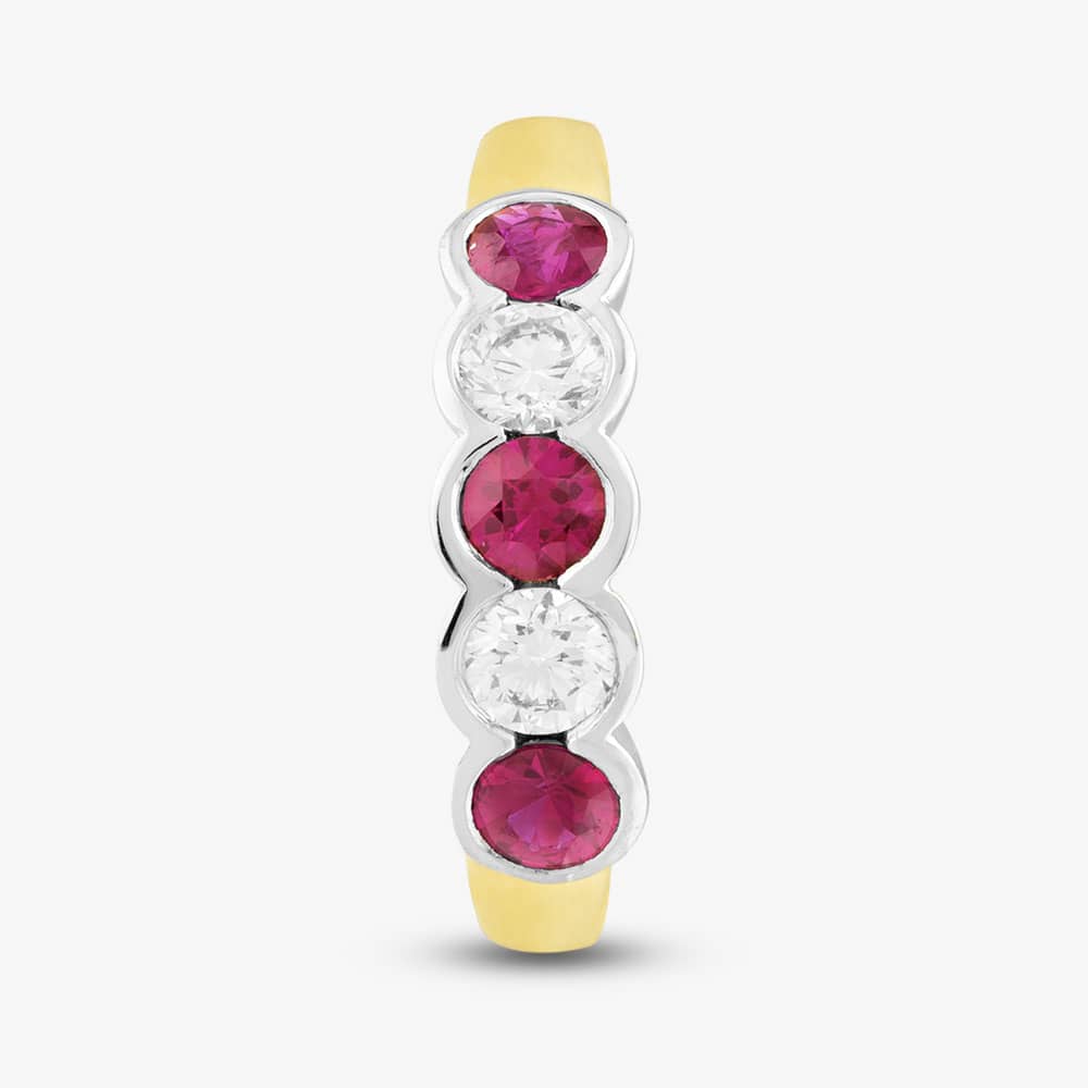 18ct Yellow Gold Brilliant Cut Ruby & Diamond Five Stone Ring 33690