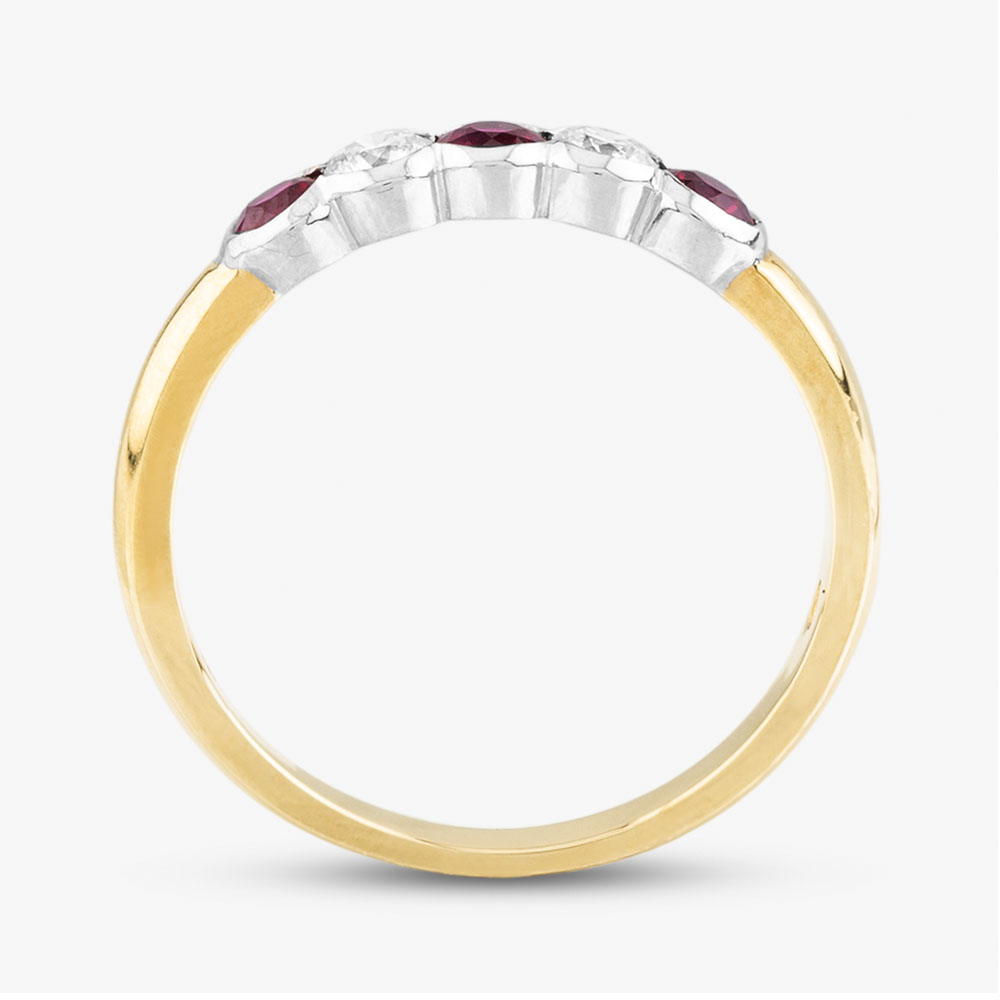 18ct Yellow Gold Brilliant Cut Ruby & Diamond Five Stone Ring 33680G5 N