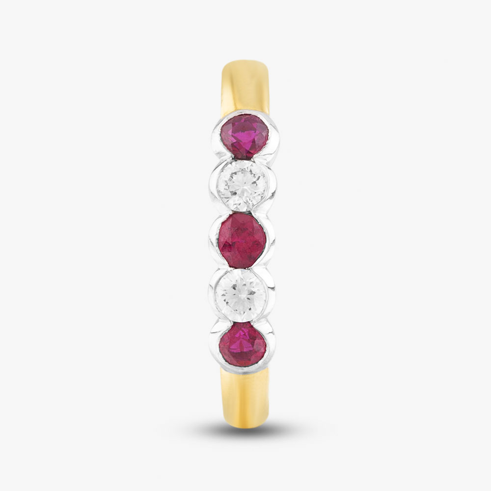 18ct Yellow Gold Brilliant Cut Ruby & Diamond Five Stone Ring 33680G5 N