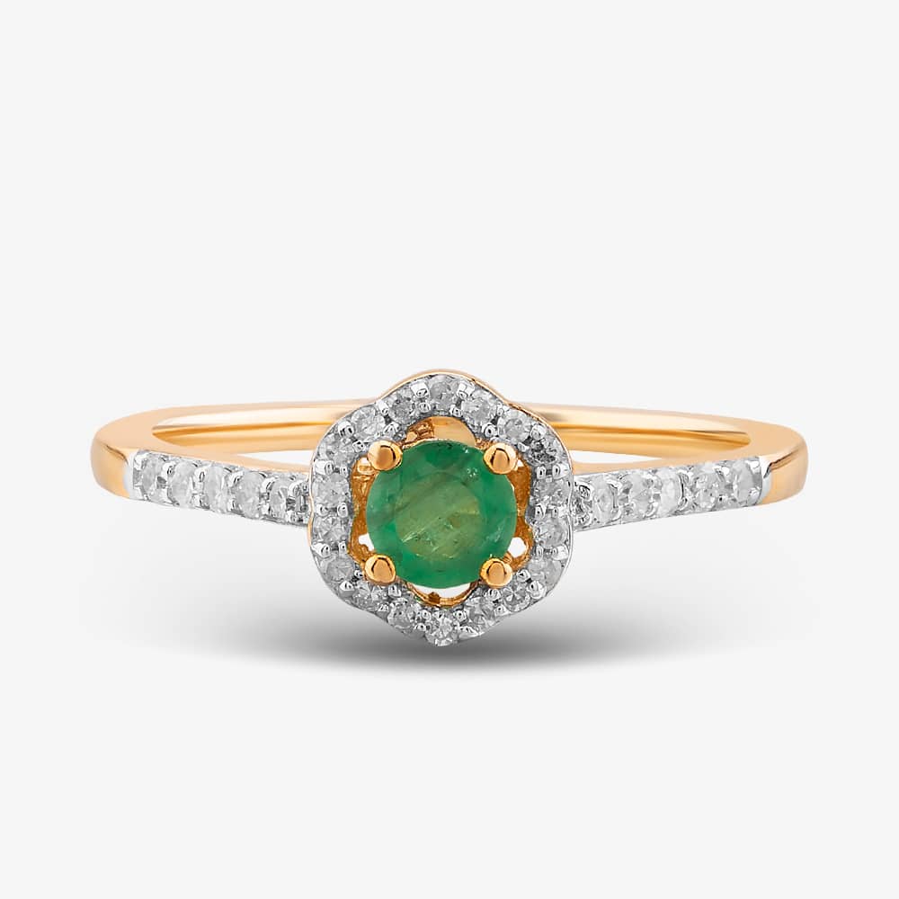  9ct Yellow Gold Emerald & Diamond Halo Ring OJR1701-E 