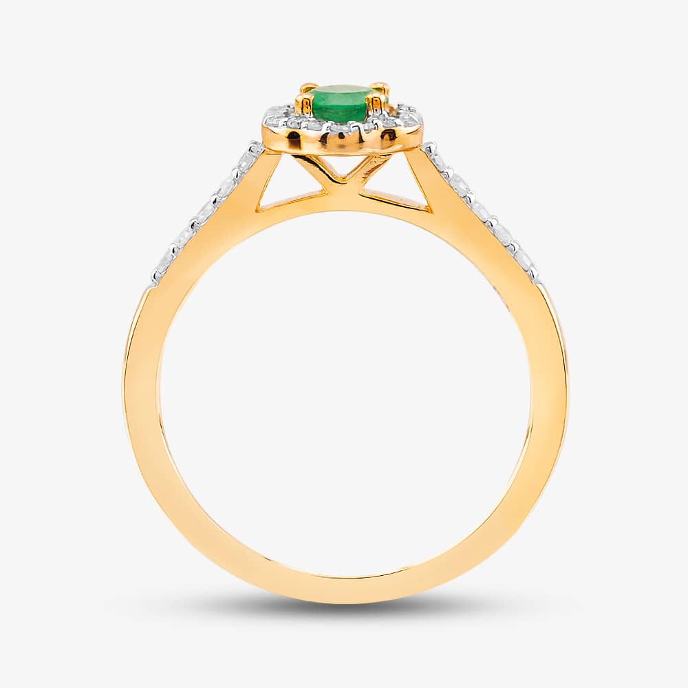  9ct Yellow Gold Emerald & Diamond Halo Ring OJR1701-E 