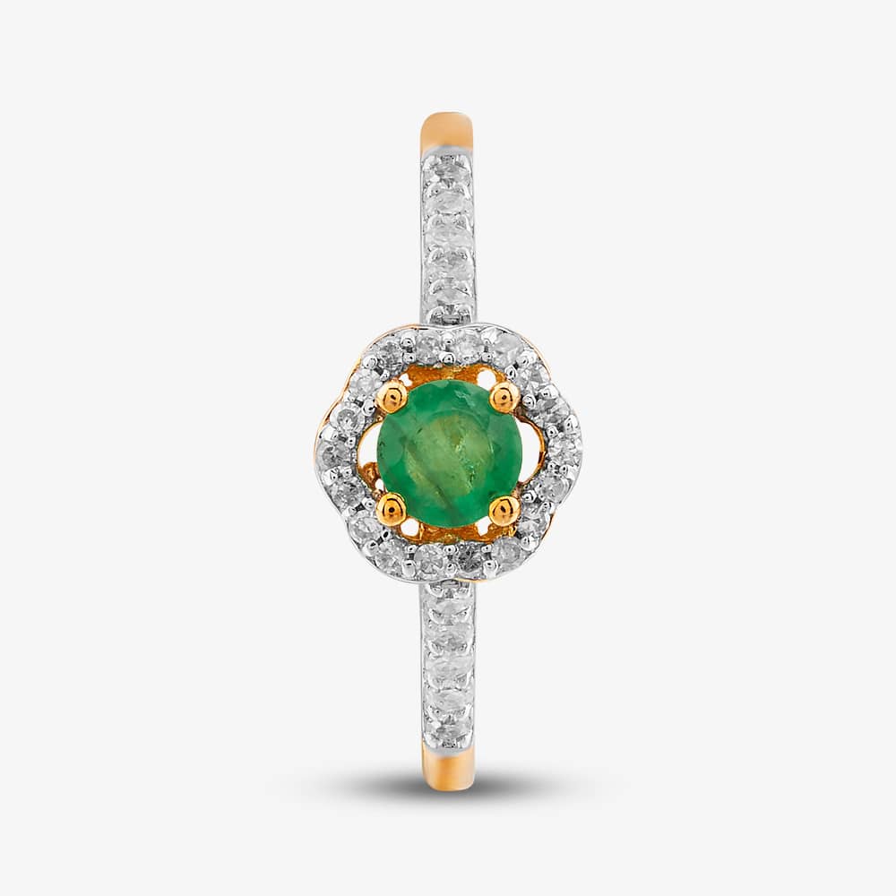  9ct Yellow Gold Emerald & Diamond Halo Ring OJR1701-E 