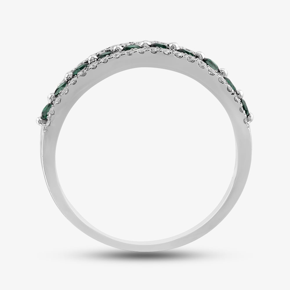 9ct White Gold Emerald & Diamond Three Row Half Eternity Ring PR10669 EM