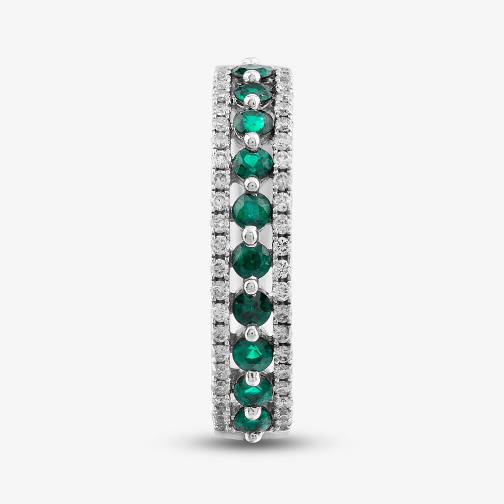 9ct White Gold Emerald & Diamond Three Row Half Eternity Ring PR10669 EM