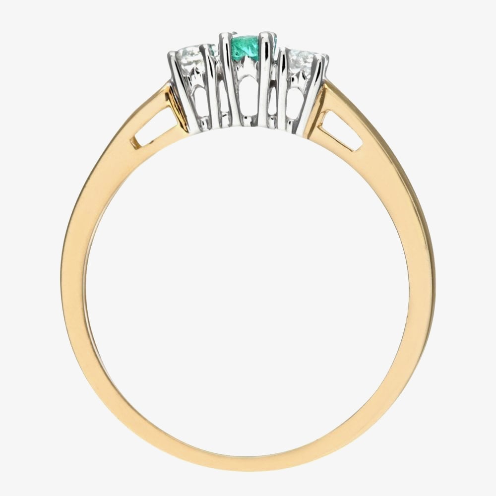 9ct Yellow Gold Emerald & 0.15ct Diamond Three Stone Ring PR06007Y EM
