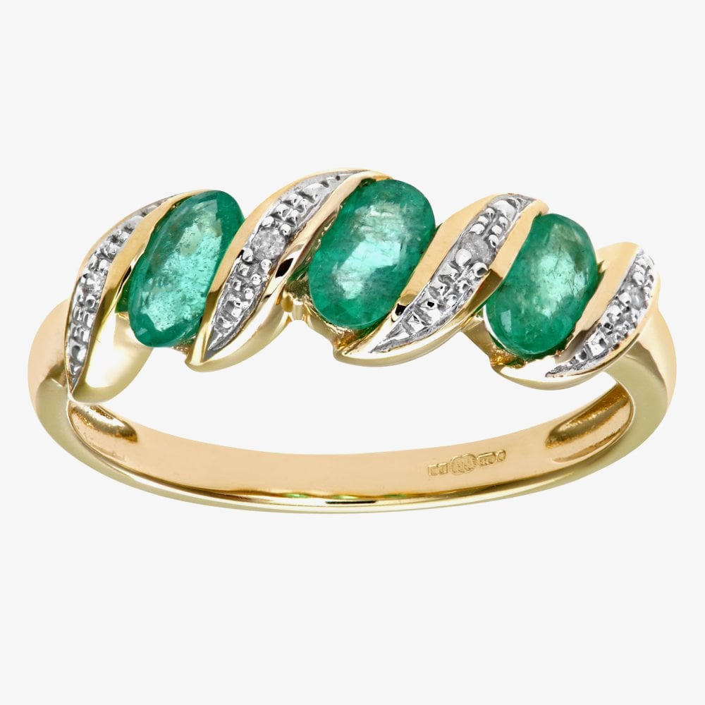 9ct Yellow Gold Emerald Swirl Half Eternity Ring PR06270Y EM