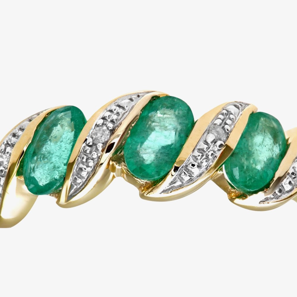 9ct Yellow Gold Emerald Swirl Half Eternity Ring PR06270Y EM
