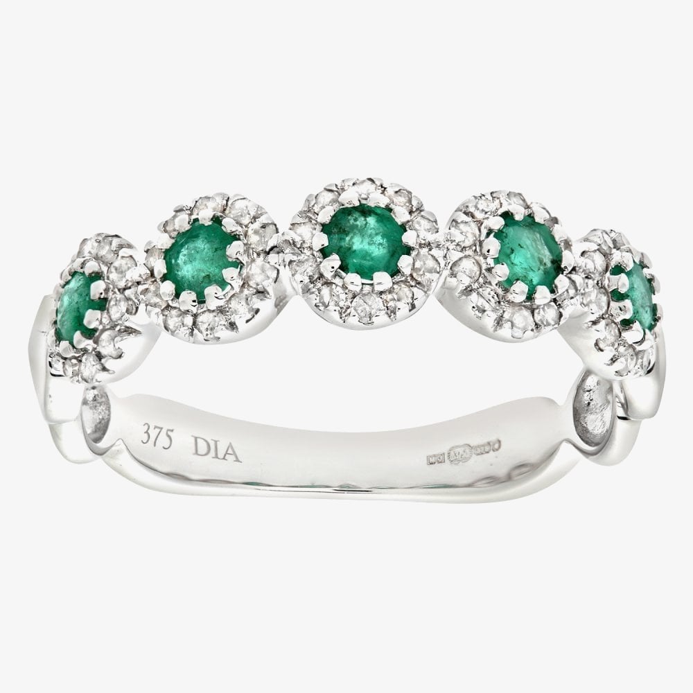 9ct White Gold Emerald & 0.20ct Diamond Cluster Ring PR06629W EM