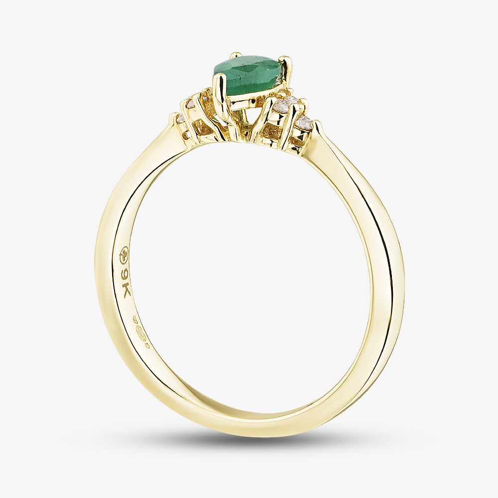 9ct Yellow Gold Emerald & Diamond Teardrop Cluster Ring 4454-10 EMERALD