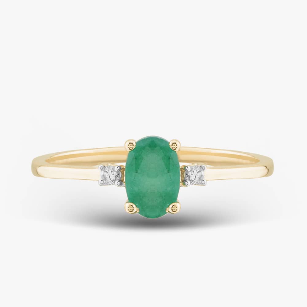 9ct Yellow Gold 0.55ct Oval Cut Emerald & 0.03ct Diamond Shoulder Set Solataire Ring THR40125-ED (YG)