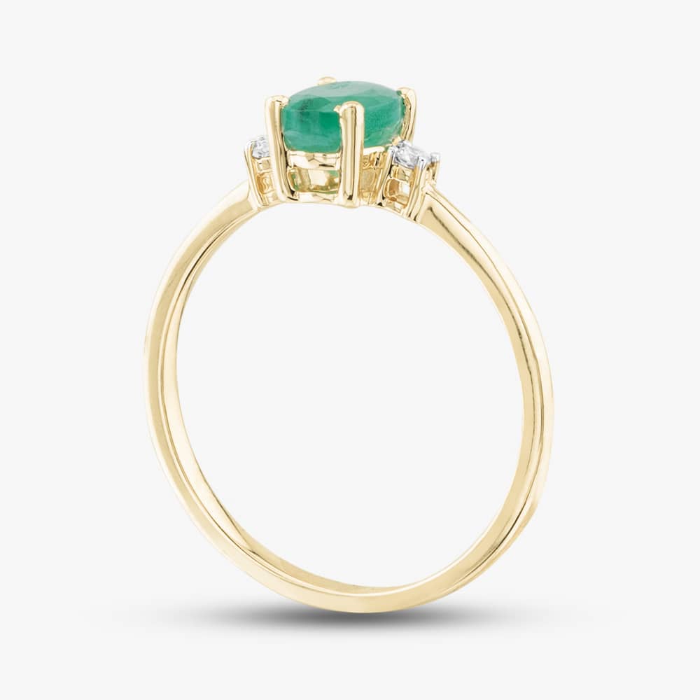9ct Yellow Gold 0.55ct Oval Cut Emerald & 0.03ct Diamond Shoulder Set Solataire Ring THR40125-ED (YG)