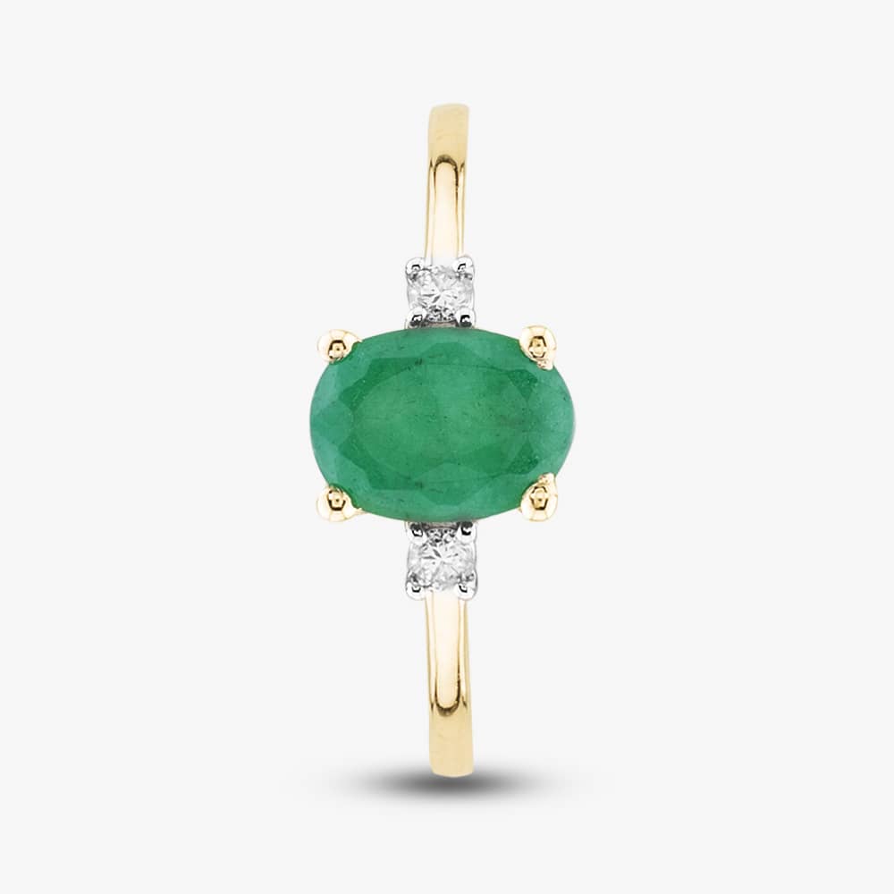 9ct Yellow Gold 0.55ct Oval Cut Emerald & 0.03ct Diamond Shoulder Set Solataire Ring THR40125-ED (YG)