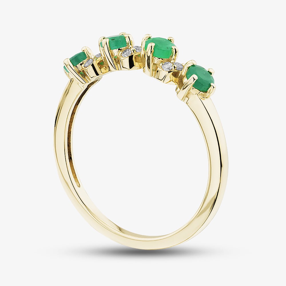 Gold Impression 9ct Yellow Gold Emerald & Diamond Wave Half Eternity Ring RJR04808-EM