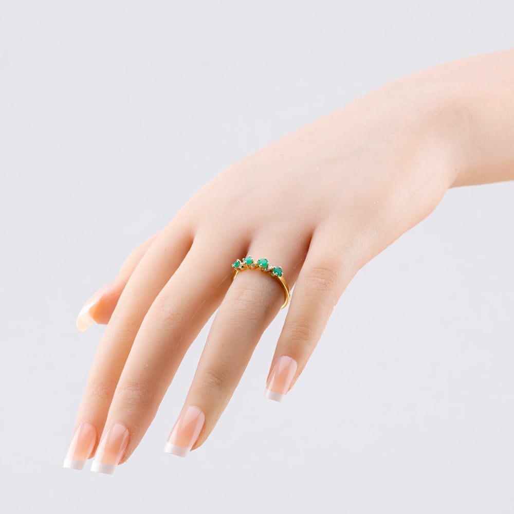 Gold Impression 9ct Yellow Gold Emerald & Diamond Wave Half Eternity Ring RJR04808-EM