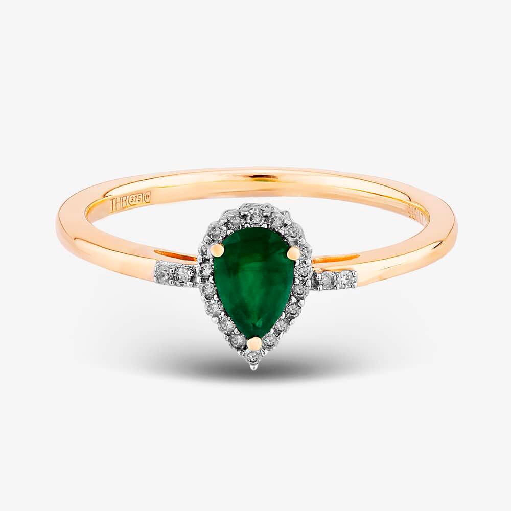9ct Yellow Gold Pear-cut Emerald and Diamond Cluster Ring VR0S604-9KY EM