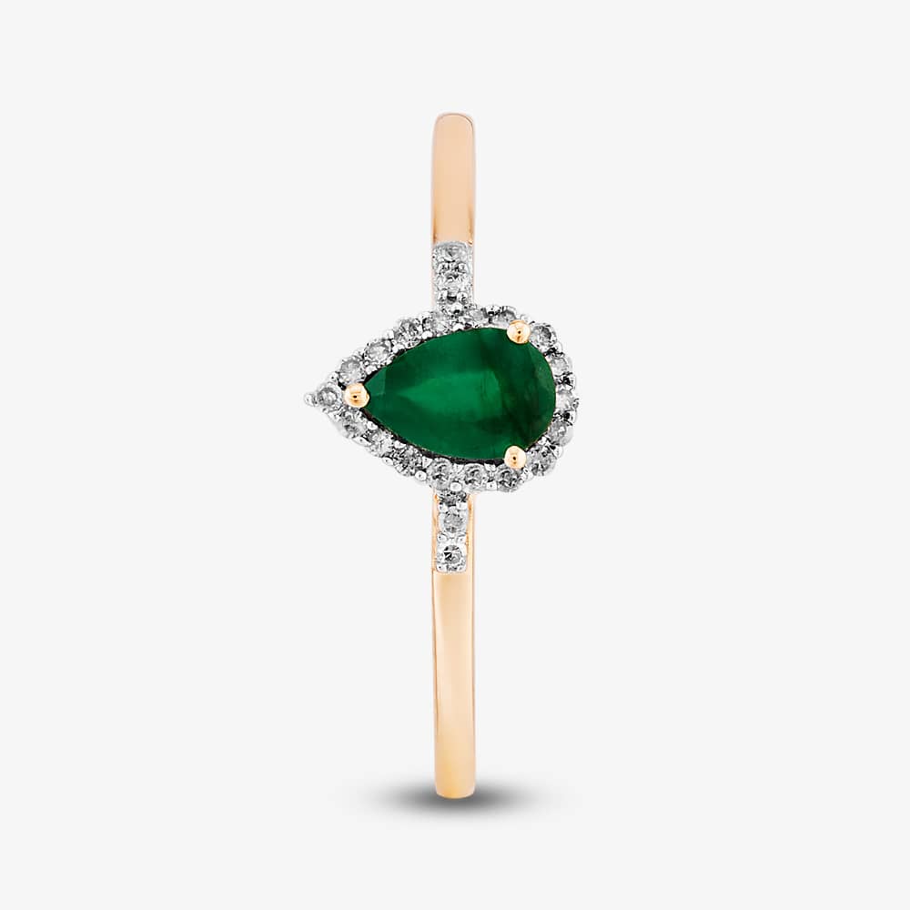 9ct Yellow Gold Pear-cut Emerald and Diamond Cluster Ring VR0S604-9KY EM